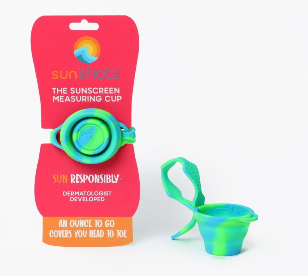 blue and green tie-dye sunshotz portable measuring cup; color: tropical ocean